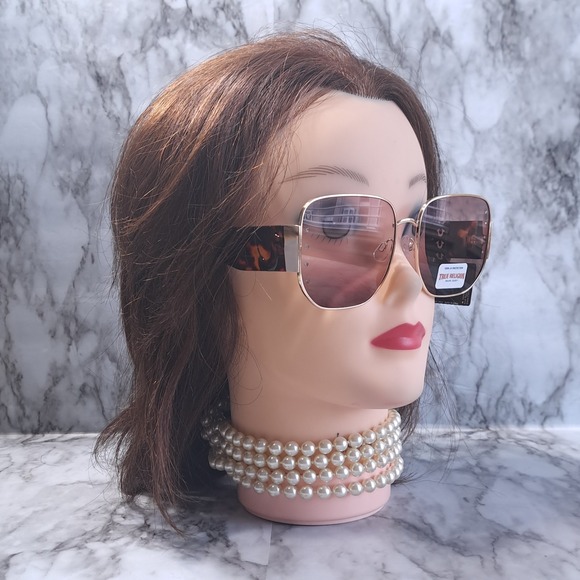 True Religion Women‎ Square Sunglasses Light Brown 100% UV Protection Rhinestone - Picture 1 of 12